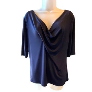George Top Navy Blue Drapey Neckline Three Quarter Sleeves  Stretchy Size Large